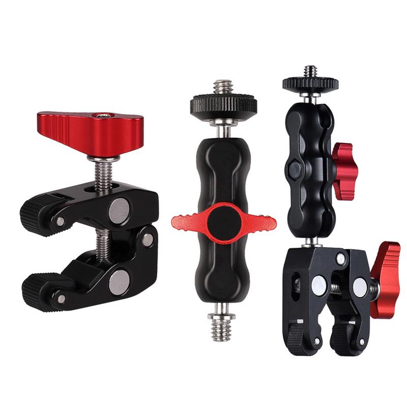 Bras magique pour appareil photo reflex, double sabot, rotule, pince crabe, support universel pour moniteur, pince à rotule, super support