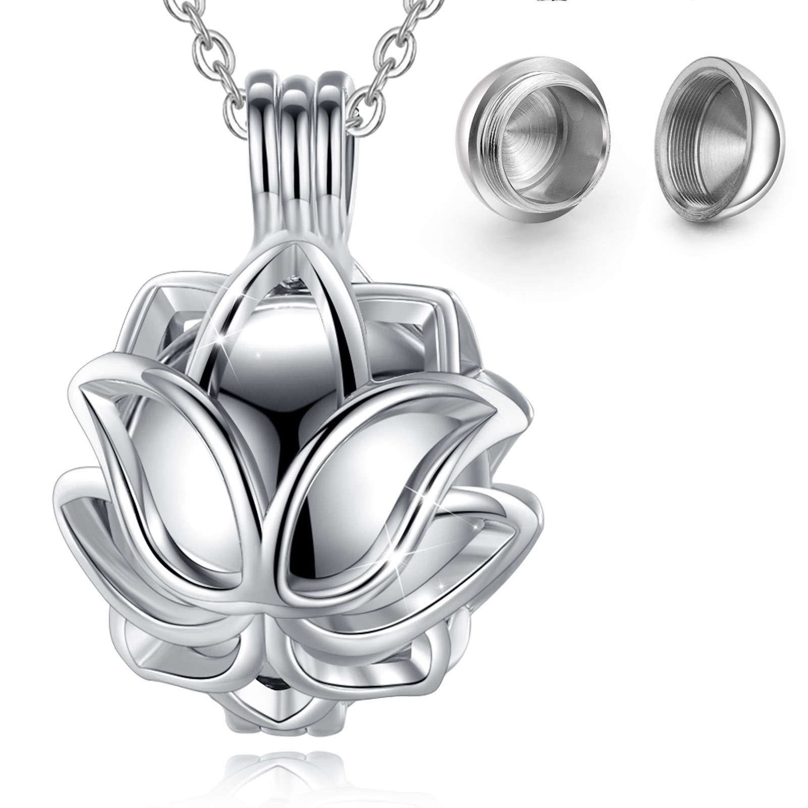 EUDORA – pendentif crémation en forme d&#39;urne, 14mm, fleur de Lotus, Cage, médaillon, porte-cendres, collier, Capsule de souvenir, boule creuse, DIY bricolage, bijoux k332n14: 14mm-Silver