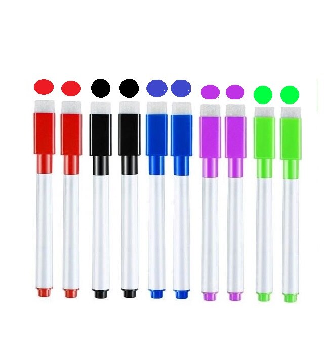 Stylo marqueur pour tableau blanc magnétique effaçable, 10 pièces, stylo fin avec gomme, brosse à dessin pour enfants: Style1