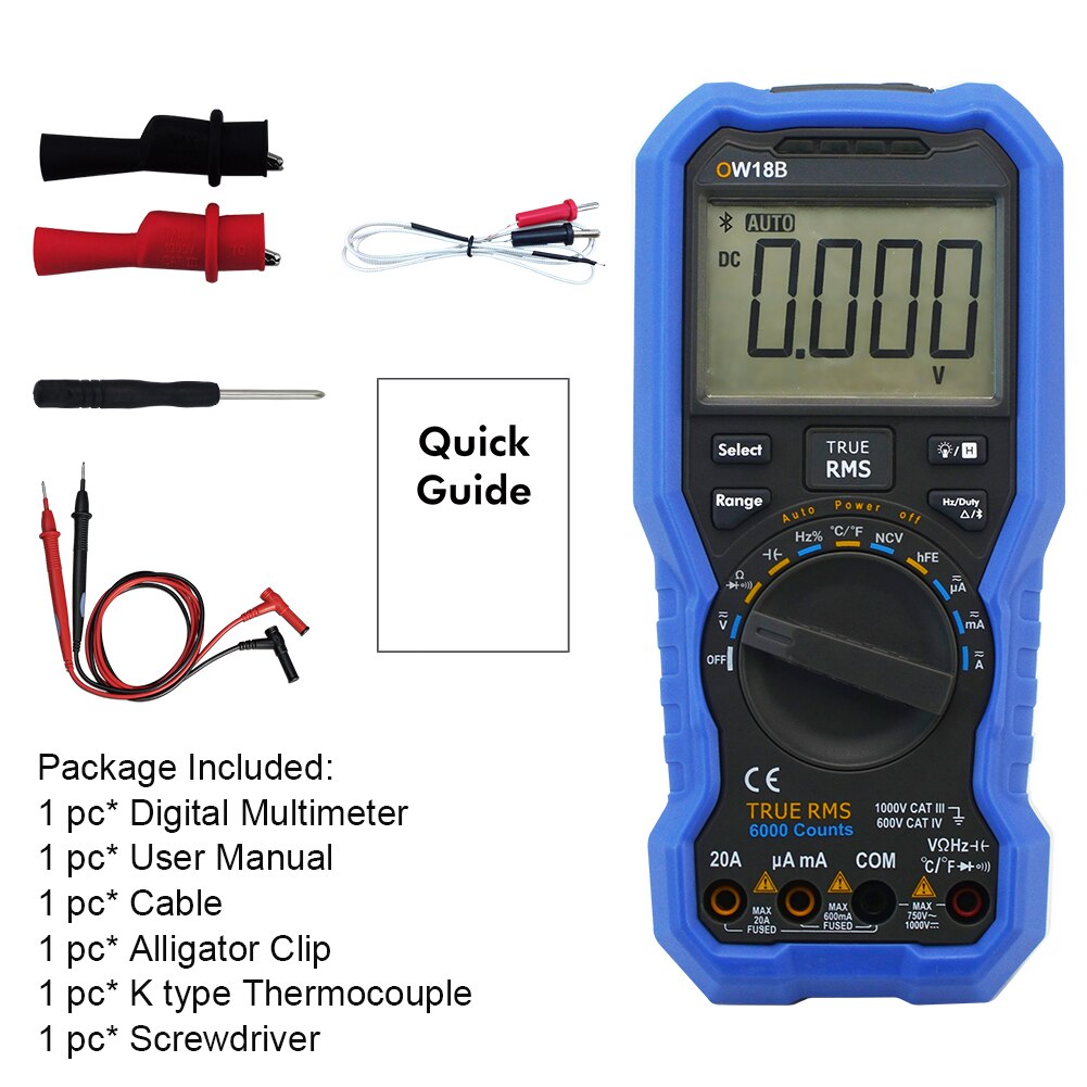 Bluetooth 4.0 hjemmetemperaturtest ncv understøttet med termoelement datalogger lommelygte bærbar digital multimeter håndholdt