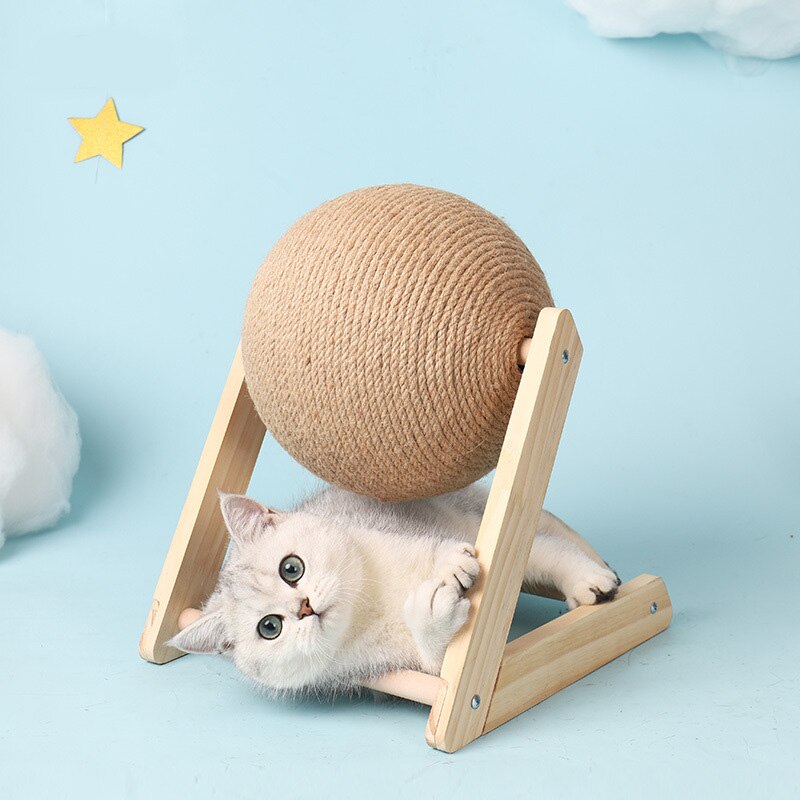 Cat Scratching Ball Toy Kitten Sisal Rope Ball Board Grinding Claw Wooden Frame Climbing Cat Scratcher Wear-Resistant Cat Toy: L type / S