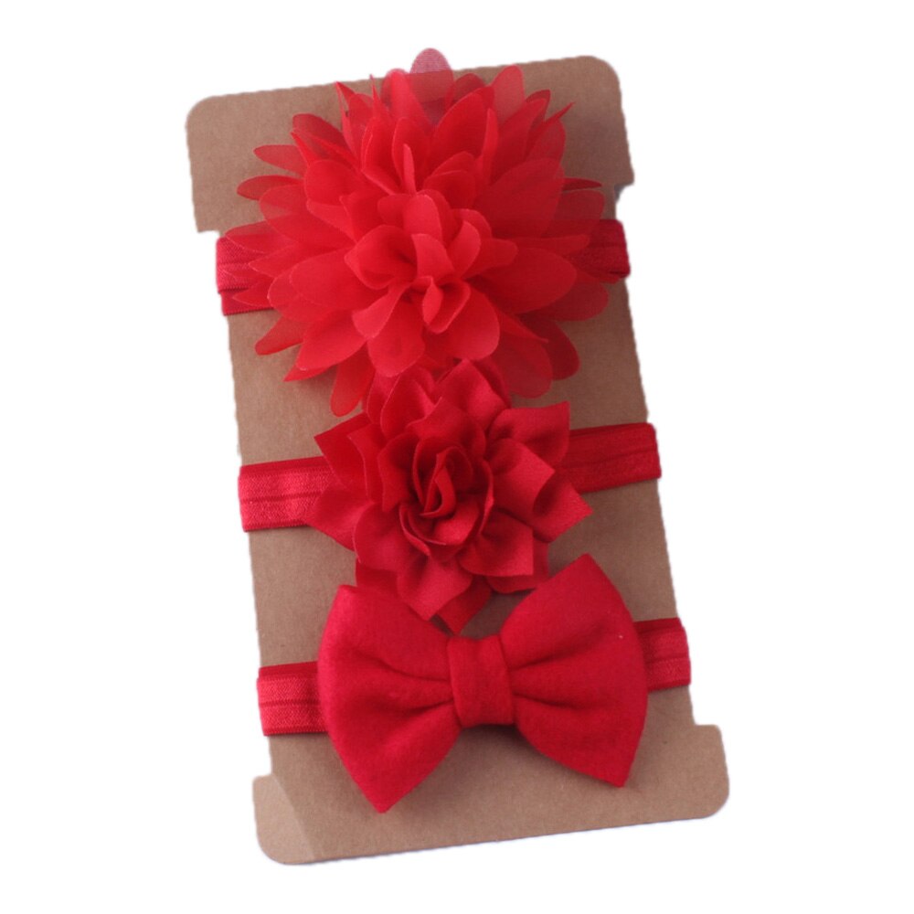 Faixa de cabelo tipo flor para menina, 3, pçs/set, acessórios infantis para cabelo, tiara turbante, chiffon: red