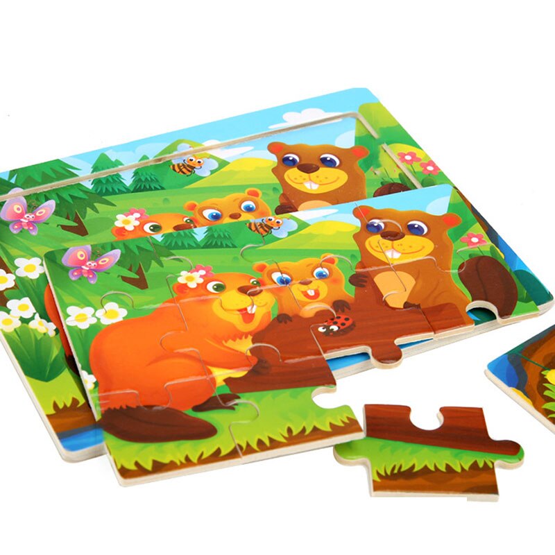 Frühe Bildung Spielzeug Puzzle 1Pcs Holz 12 Stück Baby Cartoon Tier kinder Spielzeug 15*11CM