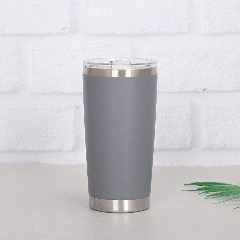20oz Double Wall Stainless Steel Ice Beer Thermal Cup Vacuum Insulated Tumbler Cold Coffee Travel Mug With Lid: Light Grey