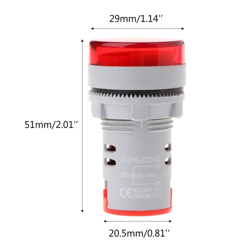 22mm LED Digital Display Electricity Hertz AC Frequency Meter Indicator Signal Lamp Lights Tester Combo Measuring Range 20-75Hz