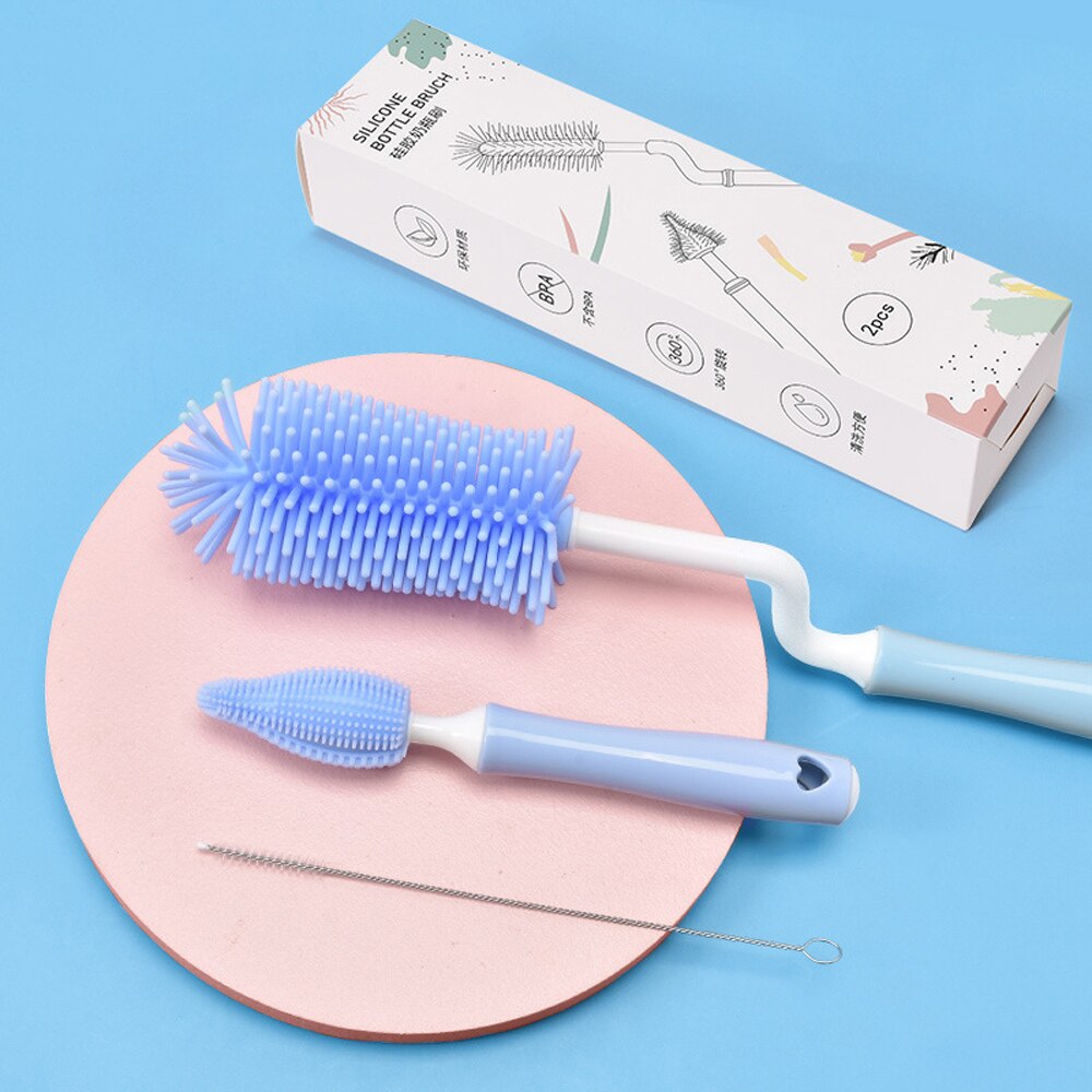 Abs-silikon-babyflaschenbürsten-einstellen, drehbar, handlich, becherreinigung, 360- grad-schnullerbürsten, babyflaschen-reinigungsgerät: Blau