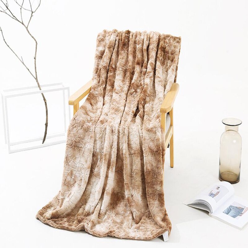 Luxuriöse warm Flauschigen Plüsch Decke binden-Farbstoff Faux Pelz Super Weiche Decke Winter Warme Blätter Bettdecke Decke Für bett Couch: khaki / 80x120cm