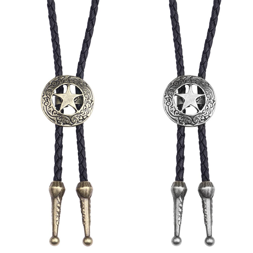 Vintage Star Bolo Tie for Men Necklace Metal Leather Rope Mens Shirt Collar Bowtie Neck Ties Cowboy Jewelry Accessories