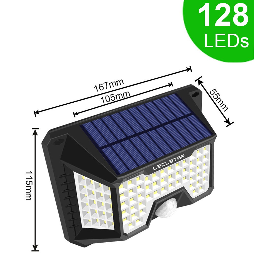 LED Night Light with Motion Sensor Solar Powered Night Lamp Outdoor Waterproof Garden Road Street Wall Lamp luminaria Nightlight: 128 LED White Light