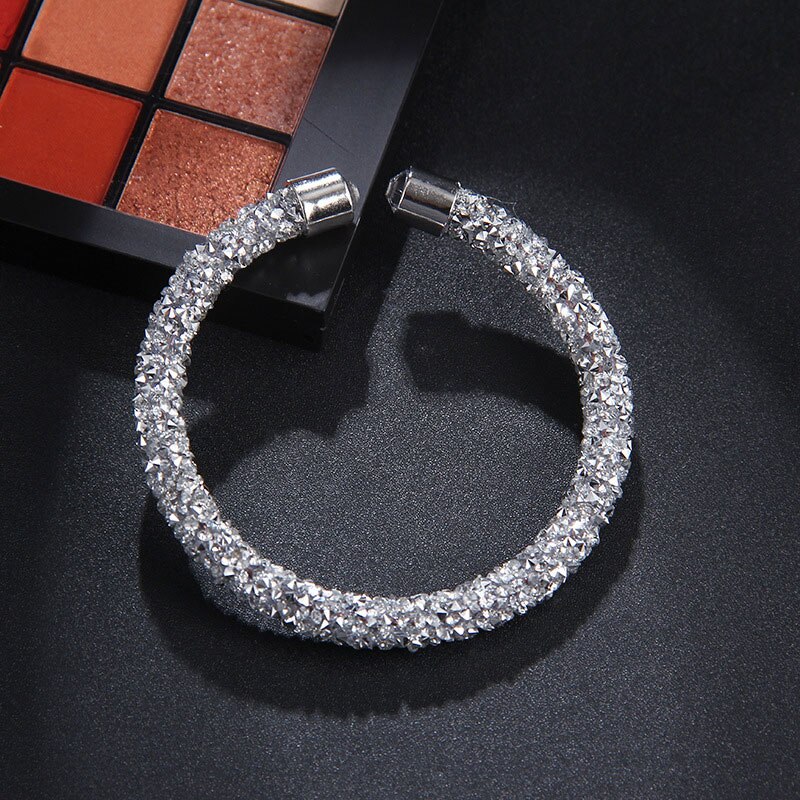 Bling Crystal Manchet Bangle Armband Open Pulseira Feminina Voor Vrouwen Bijoux Sieraden: silver