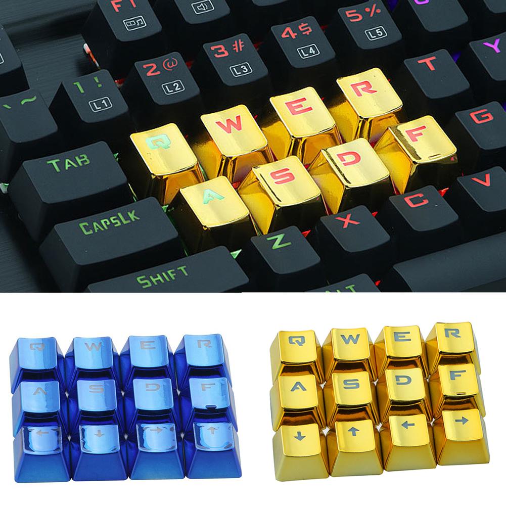 12Pcs/Set PET Electroplating Gaming Keyboard Key Caps Replacement Button Set Keyboards Computer Accessories Electroplating