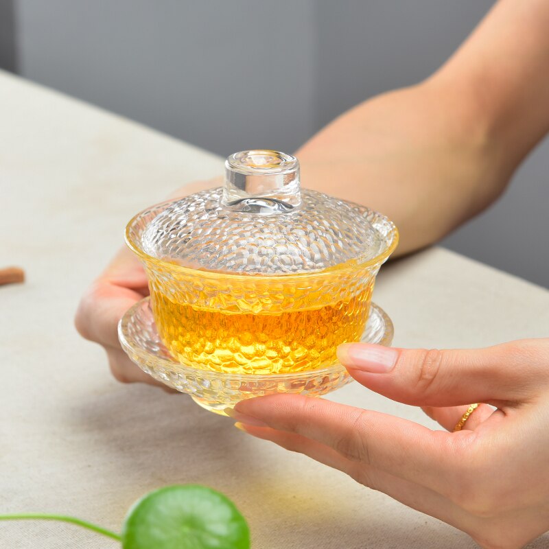 Juego de tazas para té Gaiwan Office Kung Fu de cristal transparente resistente al calor de 150cc, de tetera, tazones de té maestro enviados amigo