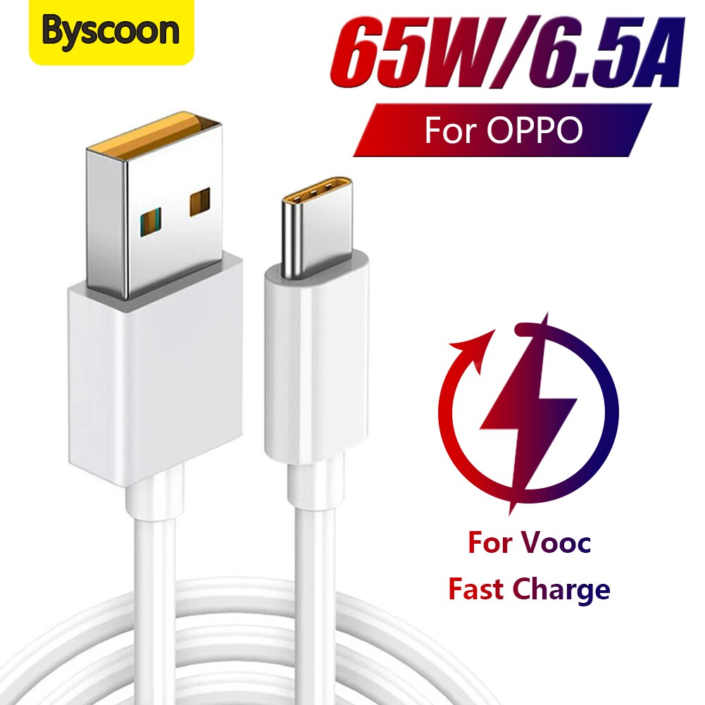 Byscoon – câble USB type-c 65W, 6,5 a, charge rapide, Super VOOC, pour OPPO K9 ACE 2 Find X3 Pro Reno 6 5 4 SE Realme X7 Pro