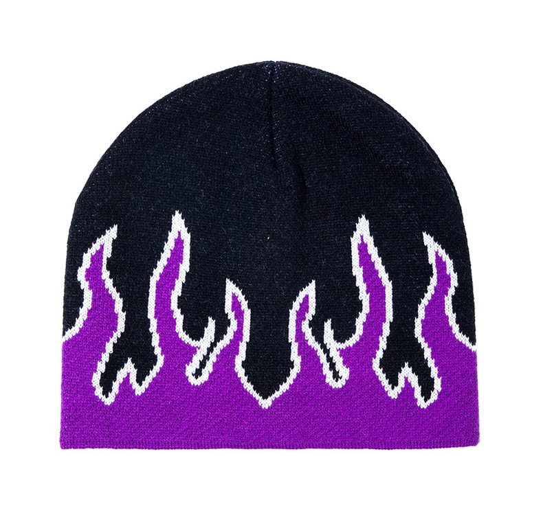 Flamme beanie varme vinter hatte til mænd kvinder damer ur docker akryl kranium cap strikket hip hop efterår afslappet skullies udendørs: Lilla