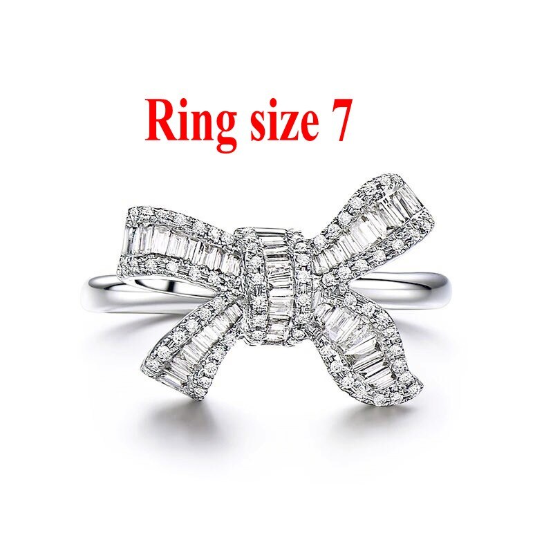 Charm Bowknot Pendant Ring Jewelry set Real 925 sterling silver bijou Sona cz Wedding Rings necklace for women Bridal Jewelry: size 7