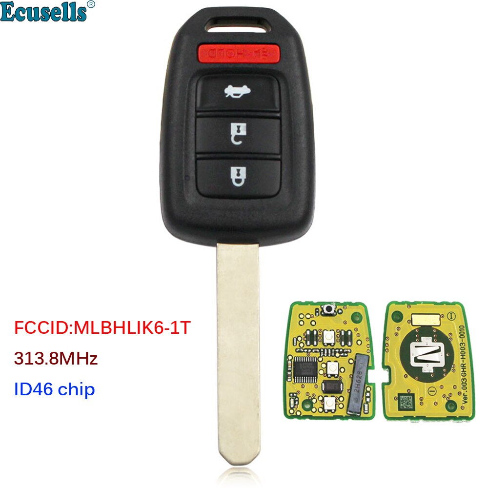 Afstandsbediening Sleutelhanger 3 + 1 Knoppen 313.8Mhz ID46 Chip Voor Honda Civic Accord Fccid: MLBHLIK6-1T