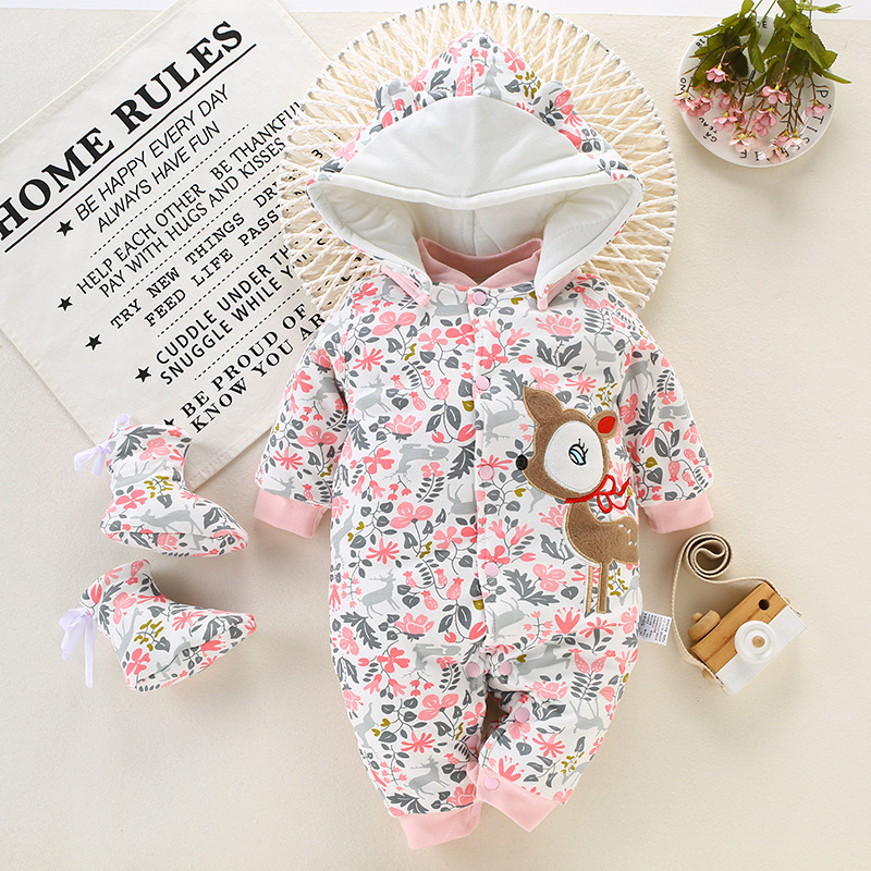 Baby rompertjes + schoenen Overalls kids Sneeuw Wear Winter Jongen Meisje Kledingstuk Dikker Warm Pure Katoen Bovenkleding jas jas