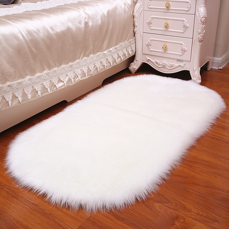 Tapis en peau de mouton moelleux fourrure Faux tapis et tapis pour la maison salon épais lit chambre zone tapis cheveux longs solide tapis décor à la maison: 60x120cm / White