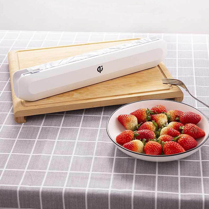 Envoltorio de plástico para alimentos de con tobogán de corte ajustable Film transparente de preservación de caja de almacenamiento con succión BottomTool