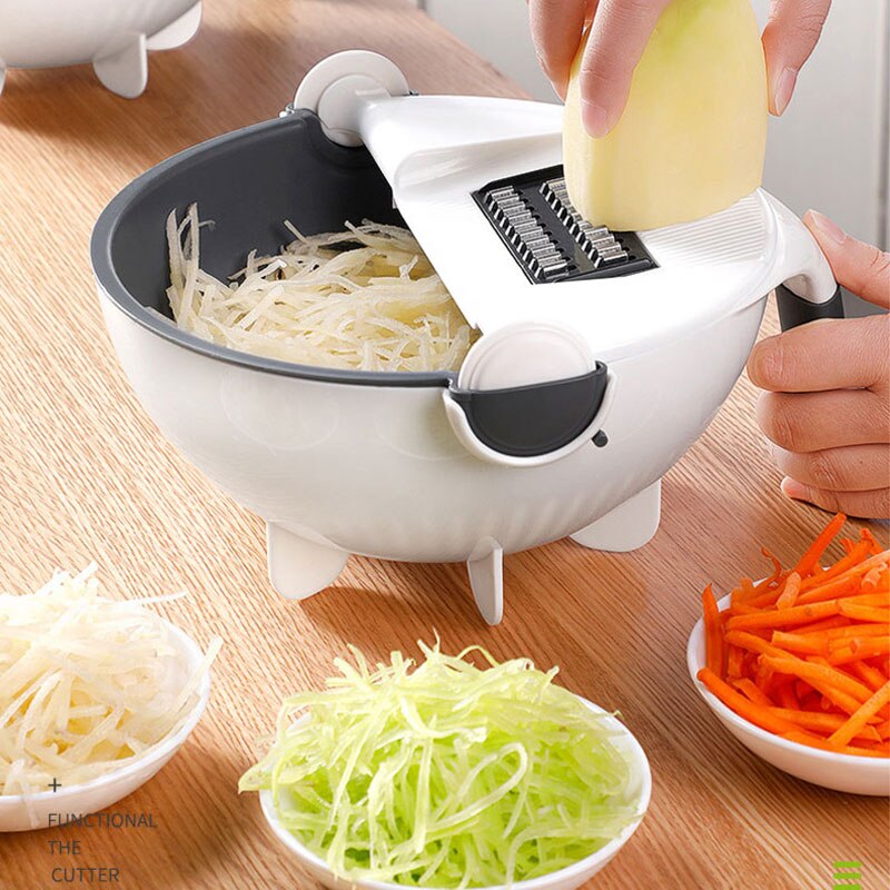 9 in 1 snijmachine, roterende groentesnijder met uitlekmand, multifunctionele keukengroentesnijder, rasp, schilmesje