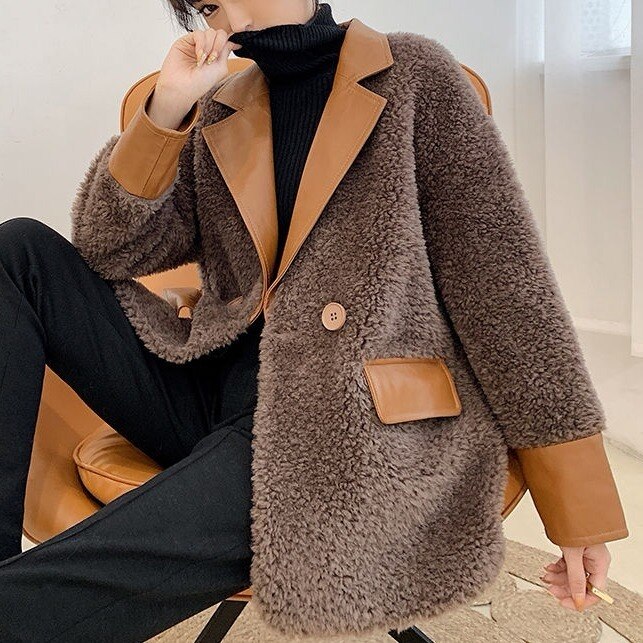 Veste en fausse fourrure pour femmes, manteau de Teddy, nouvelle , automne-hiver, peluche, manteau en fausse fourrure pour femmes, mince, laine d'agneau