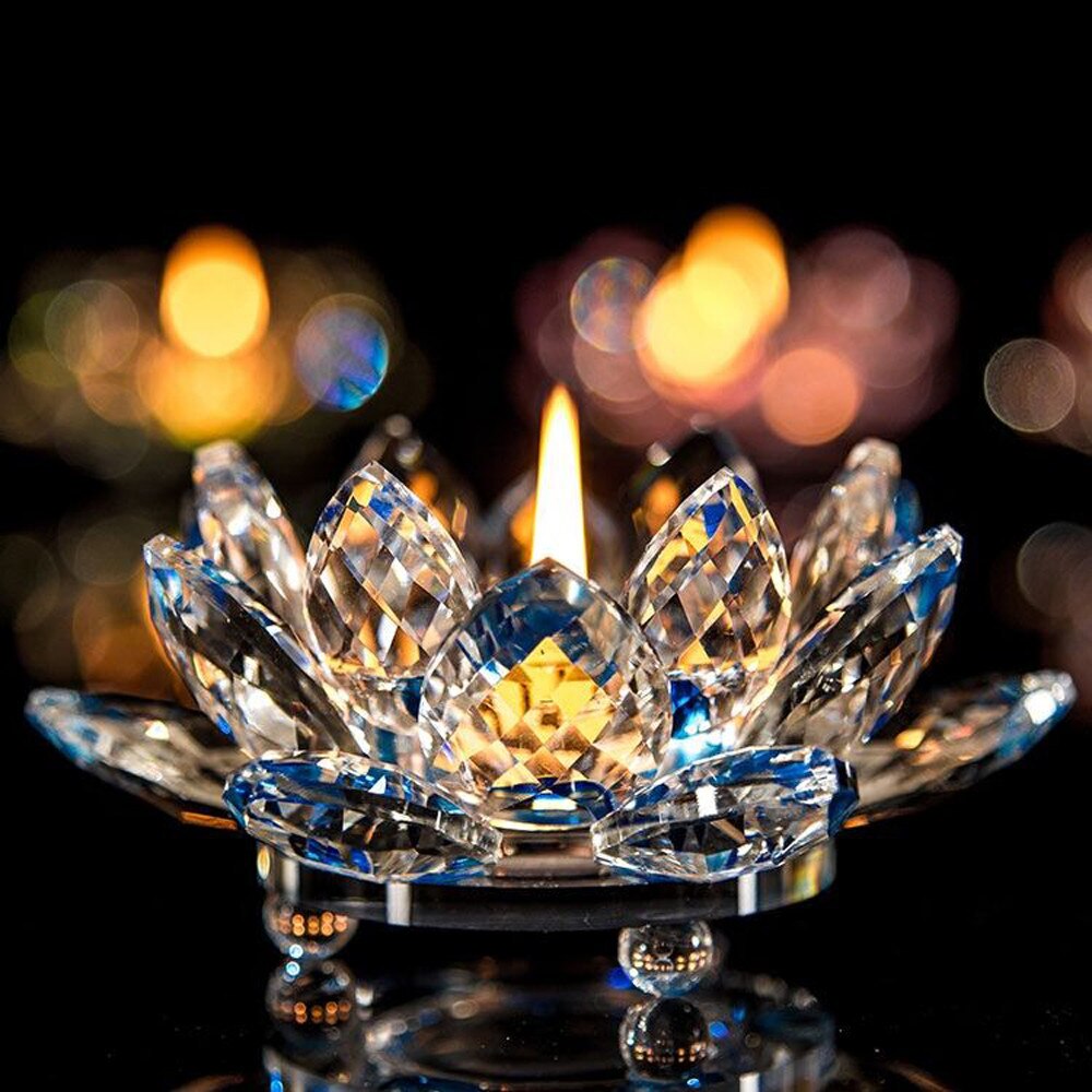 Colorful Crystal Lotus Candle Hold Glass Flower Candle Light Holder Candlestick Home Decoration Buddhist Candlestick 1: D
