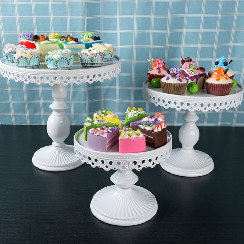 Round White Cake Stand Metal Dessert Table Cake Tray Christmas Birthday Party Macaron Cupcake Rack Stand For Wedding Decor