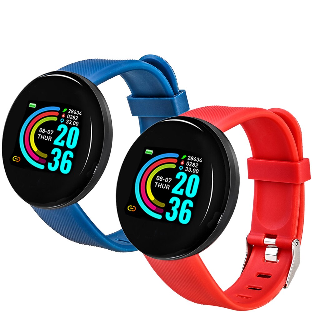 2 PCS D18 Heart Rate Smart Bracelet Man Activity Tracker Smartwatch Sports Tracker Smart Band Wristwatch for Android IOS: Blue and Red
