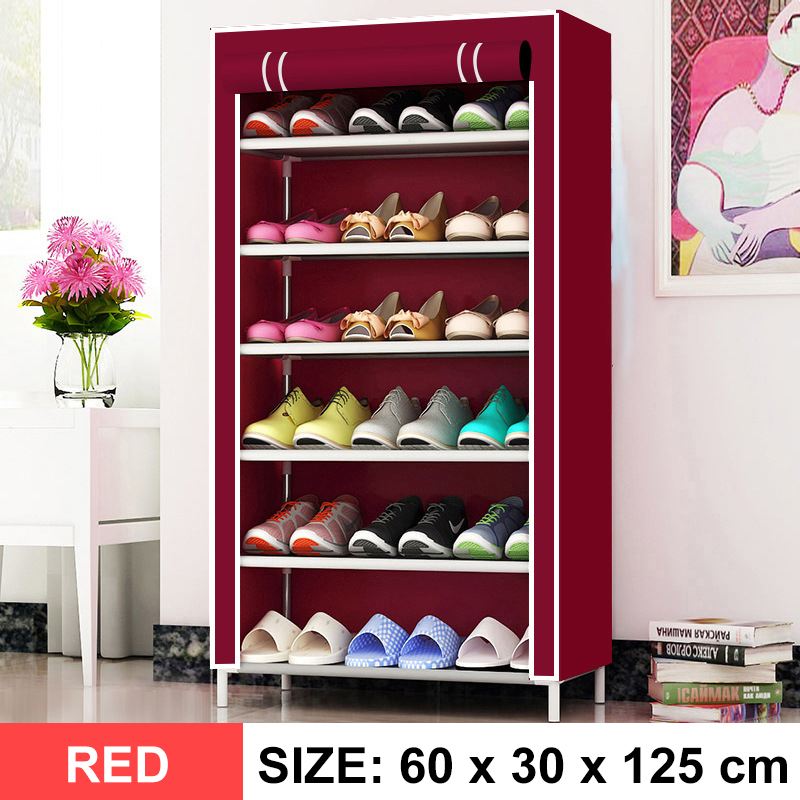 5/7/10 schicht Schuh Gestell Abnehmbare Staubdicht Vlies Stoff Schuh Schrank Hause platzsparende Stehen Halfter Schuhe Veranstalter: 7 Schicht rot