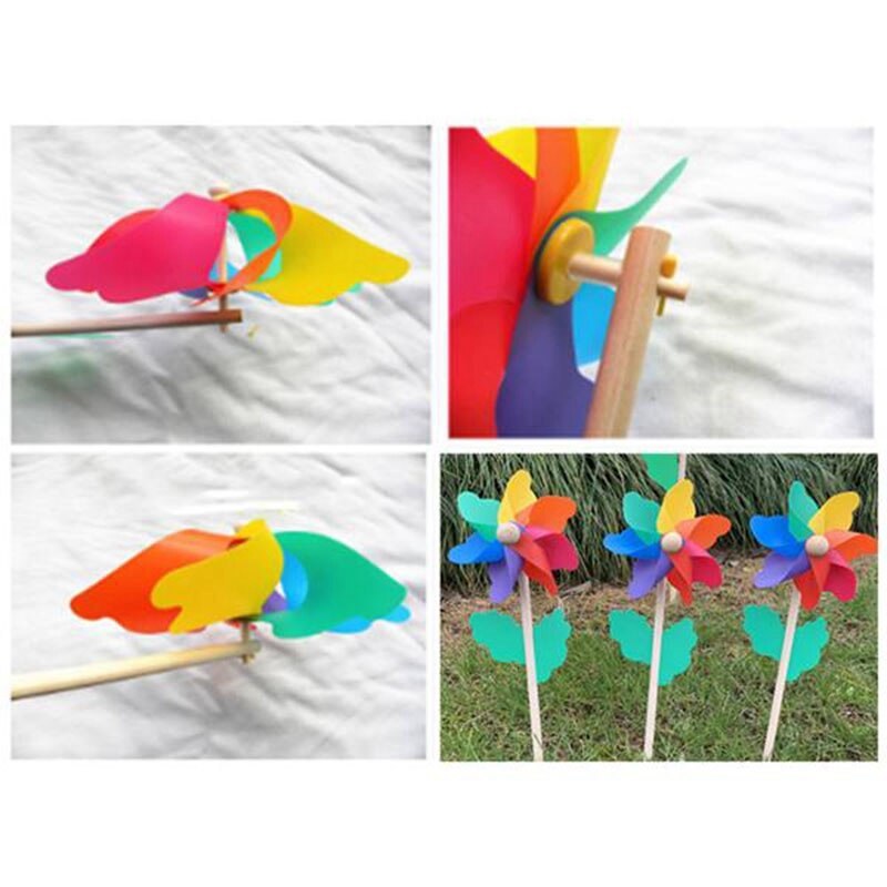 10Pcs Wooden Stick Pinwheels,Windmill Party Pinwheels DIY Pinwheels Set for Kids Toy Garden Lawn Party Decor