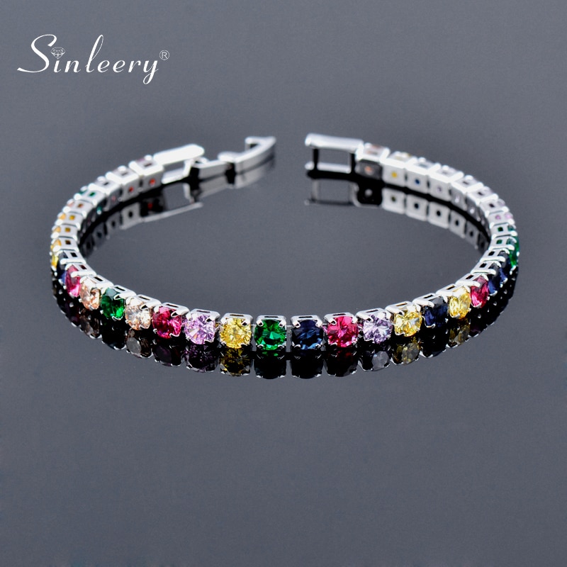 Sinleery Tennis Armband Met Shining Aaa Zirconia Rose Goud Zilver Kleur Armbanden Voor Vrouwen Sieraden SL059 Ssf