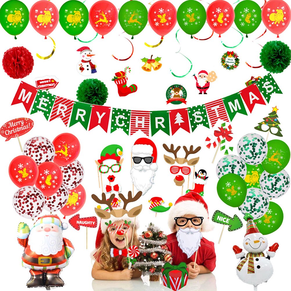 73 stk / sæt julepynt til hjemmet glædelig jul balloner banner fotoboks rekvisitter godt år dekorationer navidad: Brun