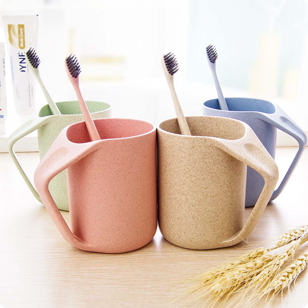Toothbrush Toothpaste Organizer Eco-Friendly Wheat Straw Biodegradable Unbreakable Cup Mouthwash Water Mug Bathroom Tumbler