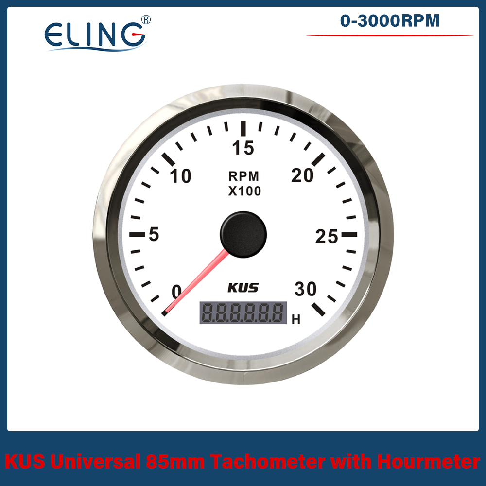 KUS 3000/4000/6000/8000 RPM Drehzahlmesser 85mm Umdrehung Zähler Auto Stiefel Tacho Messgerät mit Stunde Meter verrotten Gelb Hintergrundbeleuchtung Wasserdicht: 3KWS