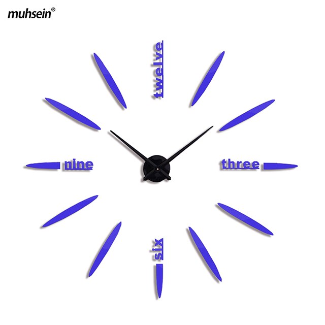 Muhsein akrylowa strzałka zegar ścienny duży rozmiar kwarcowy cichy zegary 3D Diy ściana zegar z naklejkami udekoruj biuro domu salon zegarek: Blue / 37inch