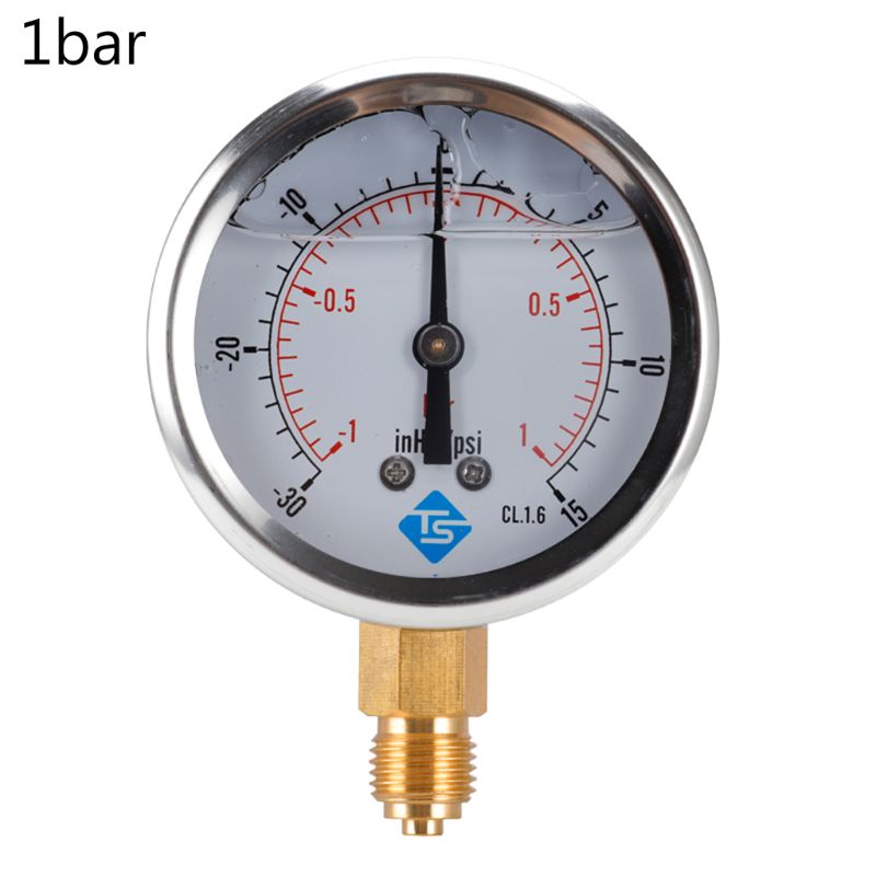 Compound Pressure Vacuum Gauge Glycerine Filled -1/10Bar & -30*Hg 1/4 BSP Bottom: -1-1bar
