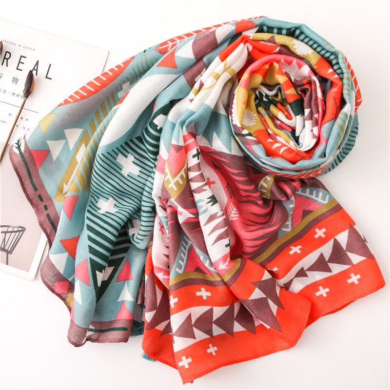 Kvinner aztec geometrisk dusk viskose sjal skjerf spania luksustrykk myk innpakning pashmina stjal foulards muslimske hijab sjaal