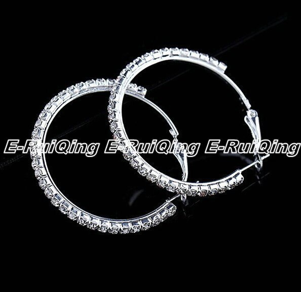 Bridal Chic Shiny Hoop Crystal Ronde Earring Wedding Vrouwen Partij Sieraden Legering Mode Populaire Verzilverd