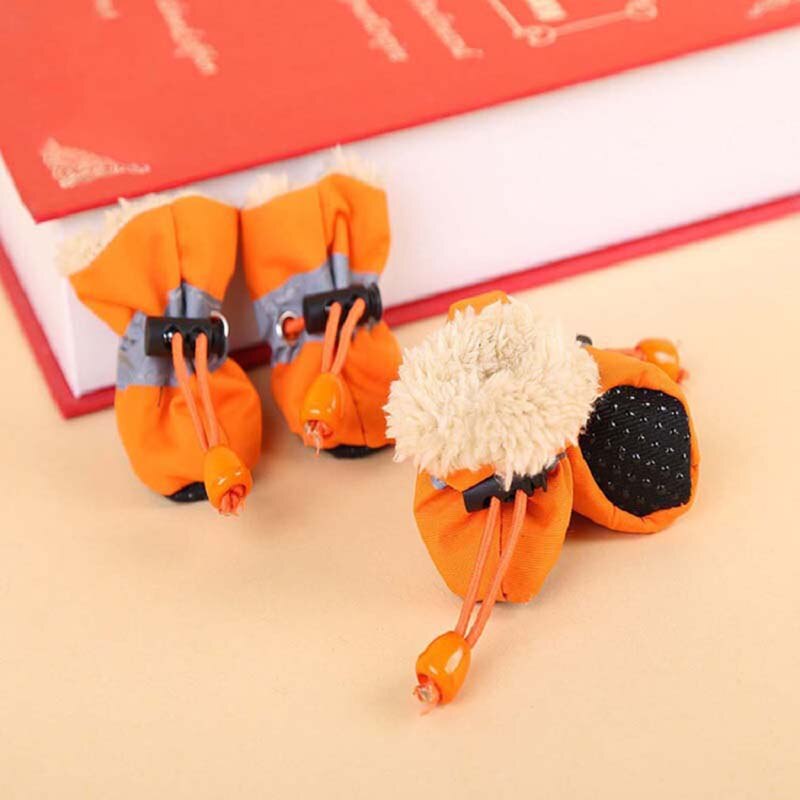 Zapatos de invierno para perros de compañía, botines impermeables de lluvia y nieve, zapatos antideslizantes de goma para cachorros pequeños, accesorios de calzado: Orange / 5