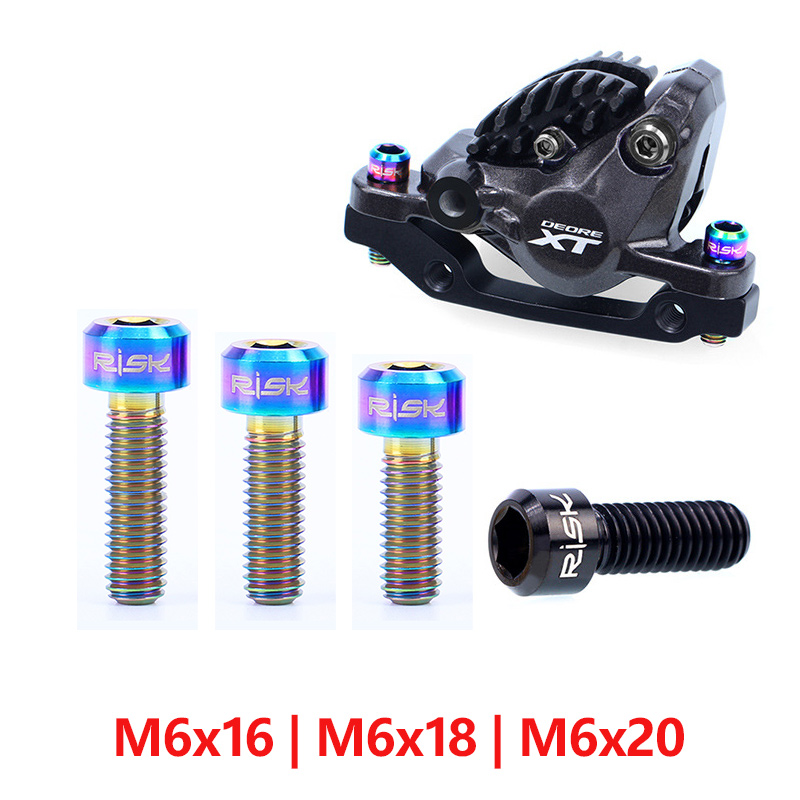 RISK 4pcs M6x16/18/20mm 4 Colors Titanium Alloy Bicycle Disc Brake Clamp Bolt Suit For SLX XT MTB Bike Device Fixed Screw Bolts