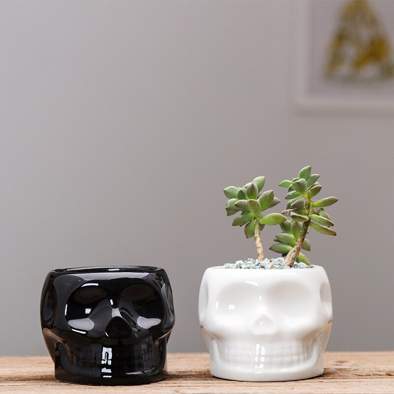 Black White Skull Ceramic Flower Pots Succulent Flower Planter Eco-friendly Flower Pot Home Garden Pot