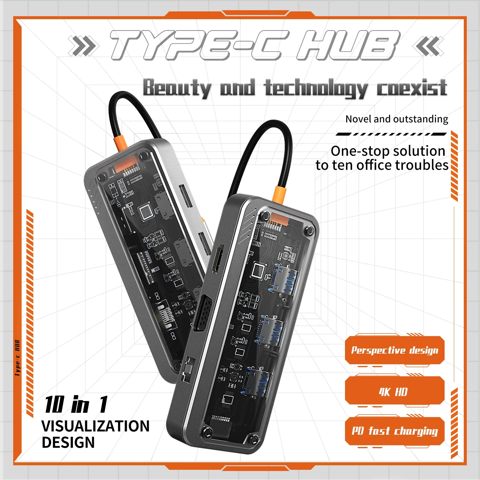 Basix USB C HUB 4K 30Hz Type C to HD-MI DP VGA Gigabit Ethernet USB 3.0 PD 100W Adapter For Macbook Air Pro M2 M1 PC Accessories