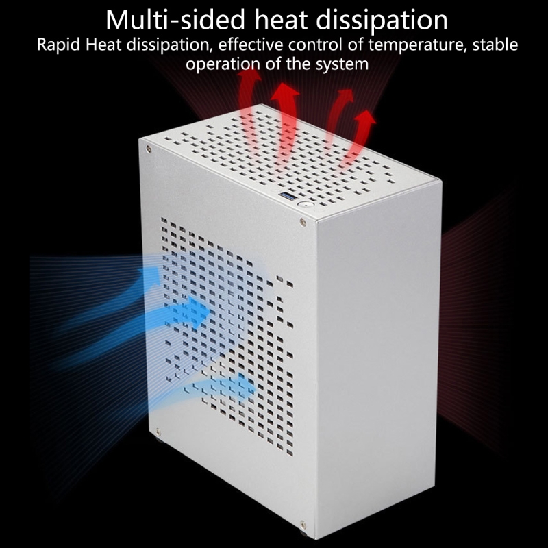 Small Form Factor Mini-ITX Case Aluminum Desktop Chassis with PCI 3.0 Riser Cable B07 HTPC Case USB3.0 ITX Enclosure
