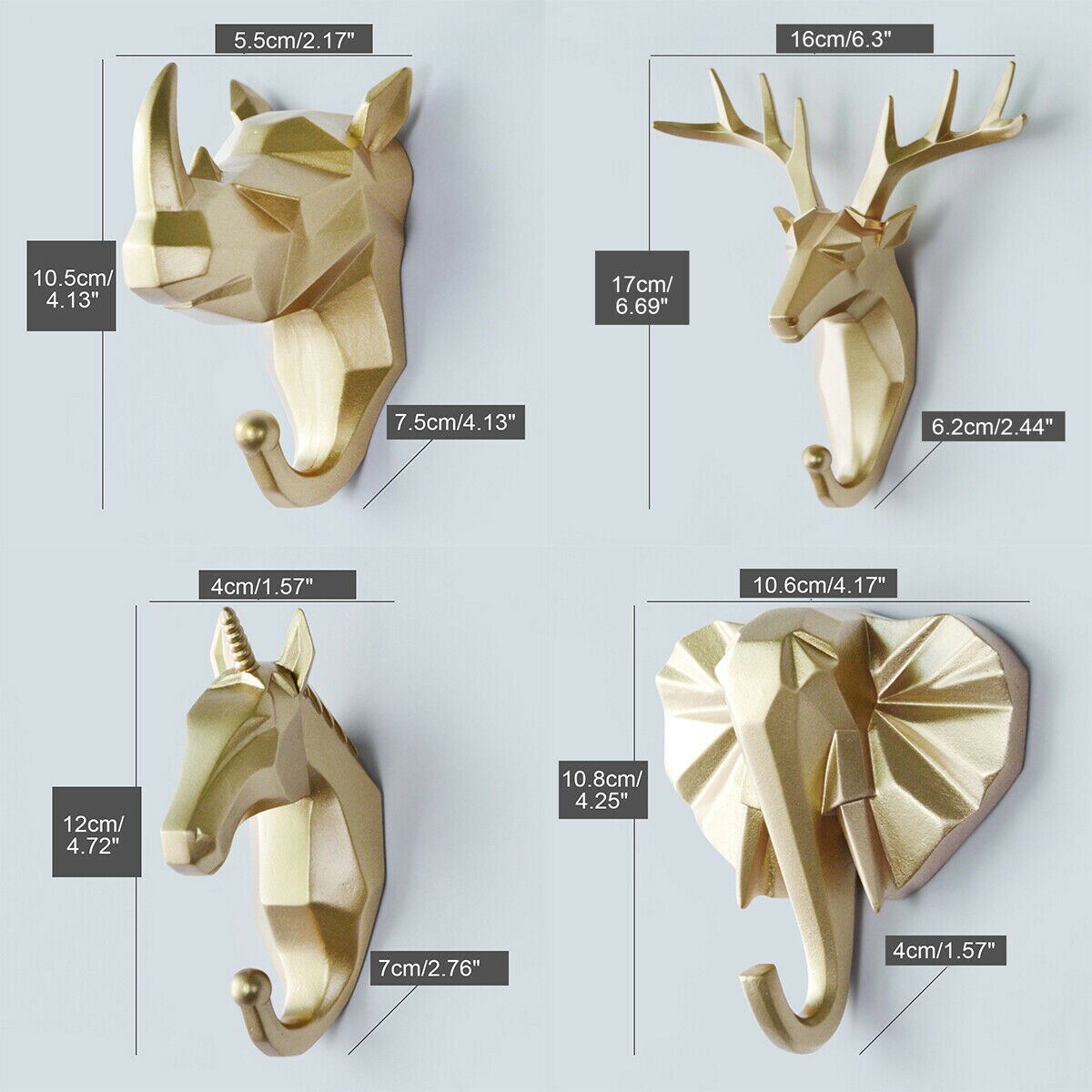 Colgador de pared de cabeza de Animal de estilo nórdico, Perchero de ciervo, rinoceronte, gancho para ropa, soporte para llaves, decoración del hogar de resina, 1 unidad