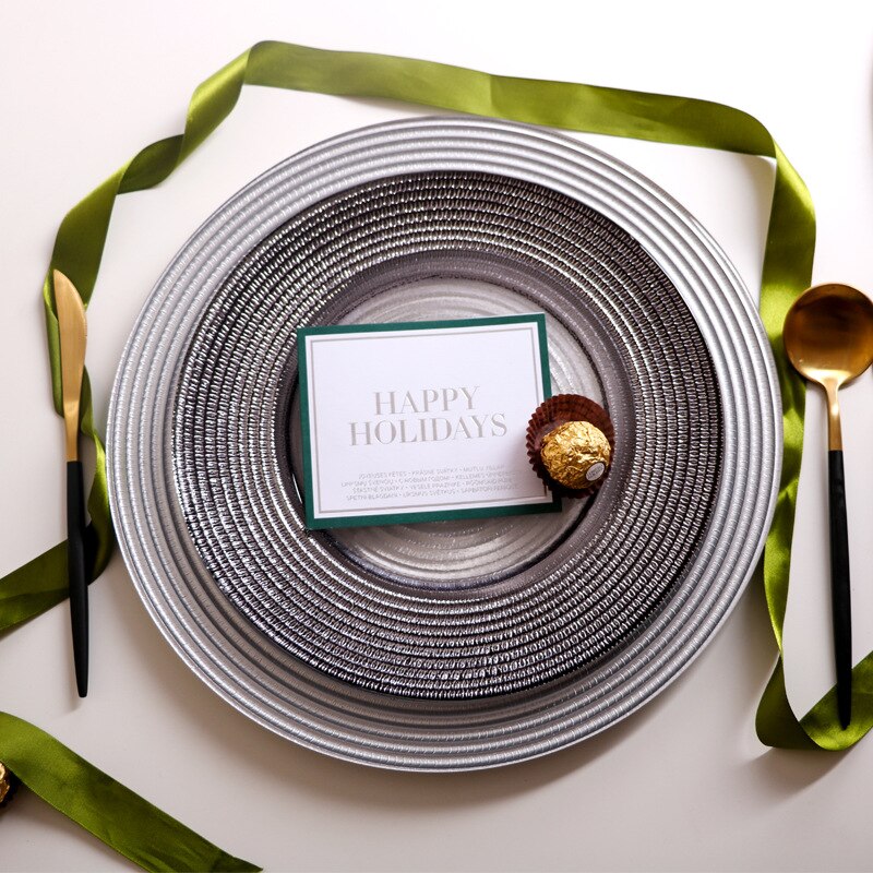 Glass Plate Golden Edge Texture European Retro Western Food Plate Mat Plate Home Cold Cut Steak Salad Plate Dessert Plate