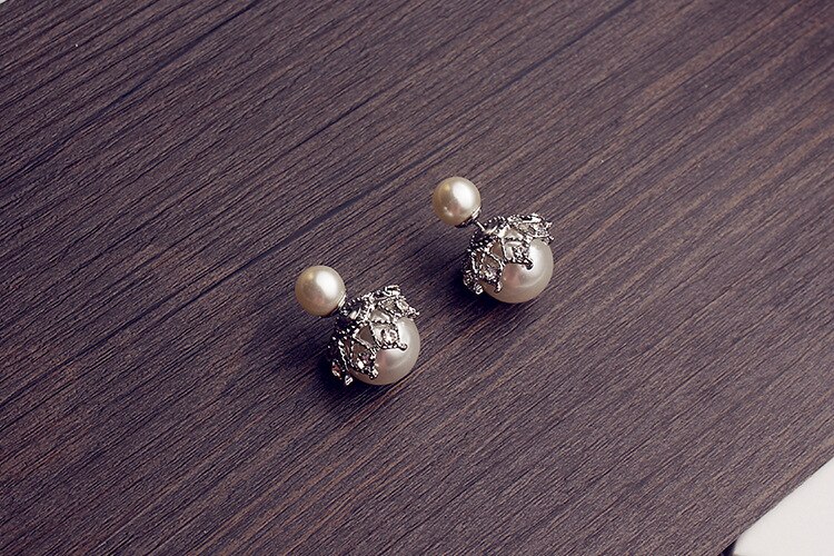 Boucle d'oreille en alliage de dentelle pour femmes, 1 paire, en cristal, Double face, perle, boule, bijoux à la ,: grey