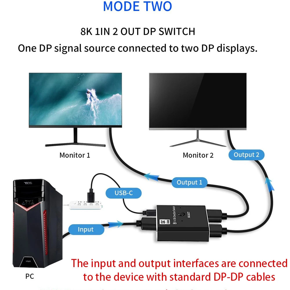 FSU 8K Displayport 1.4 Switch Displayport Dwukierunkowy rozdzielacz Displayport KVM 2X1 1X2 Display-port 8K/30Hz 4K/120Hz