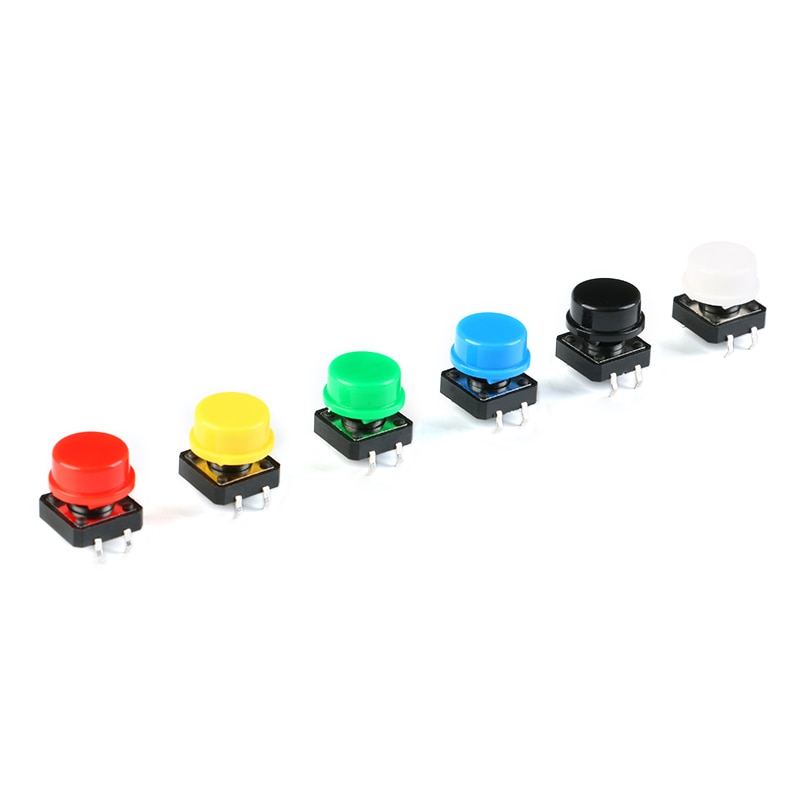 120Pcs=60pcs Plastic Tactile Switch PCB Tact Push Button Momentary Switch 4 Pins + 60pcs 6 Color Button Cap 12*12*7.3mm