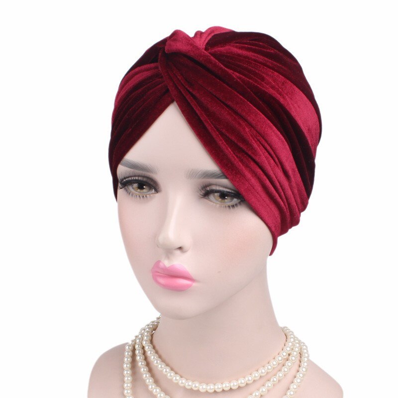 Gorros de terciopelo cálido para mujer, turbante Hijab musulmán para mujer, turbante africano de India, pañuelo para la cabeza, gorros: 5