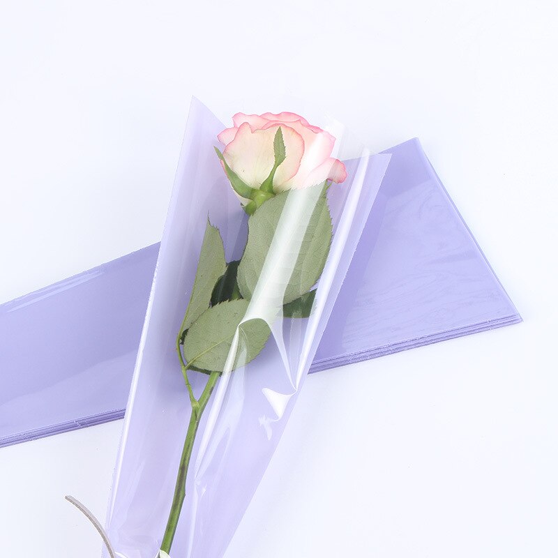 50 Pcs 45 Cm Bloemist Plastic Bloem Verpakking Zakken Enkele Rose Tassen Bloemen Inpakpapier Valentijnsdag Rozen Zak: light purple